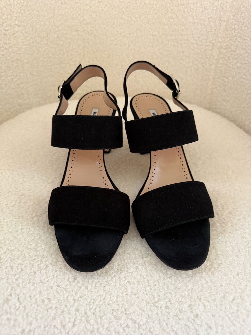 Manolo Blahnik Black Suede Two-strap Slingback Sandals